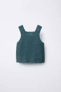 Топ с цветочным рисунком, связанный крючком ZARA, цвет Duck blue