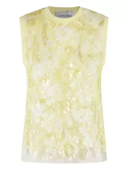 Топ с цветочным узором и пайетками ERMANNO FIRENZE, желтый