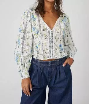 Топ с цветочным узором в белом цвете Free People
