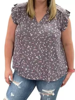 Топ с цветочным воротником-оборкой фиолетового цвета KORI