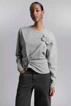 Топ с цветочными аппликациями & Other Stories, серый