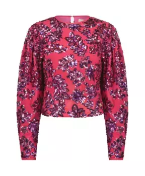 Топ с декором из листьев и пышными рукавами Fabienne Chapot, розовый