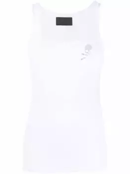 Топ с декором Skull из стразов Philipp Plein, белый
