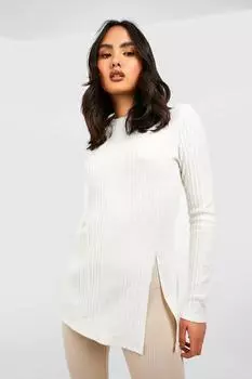 Топ с длинным разрезом из матовой ребки jumbo Boohoo, кремовый