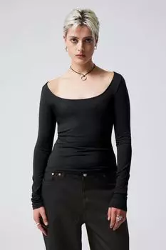 Топ с длинным рукавом и глубоким вырезом чайный H&M, черный