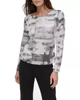 Топ с длинным рукавом и круглым вырезом DKNY, мультиколор