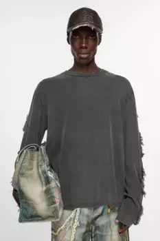 Топ с длинным рукавом с логотипом Acne Studios, выцветший черный