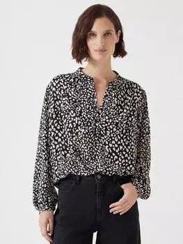 Топ с длинным рукавом с животным принтом HUSH, черный/белый