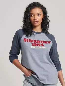 Топ с длинным рукавом Superdry Vintage Logo, реглан, темно-синий/темно-зеленый