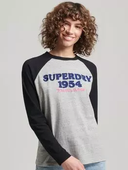 Топ с длинным рукавом Superdry Vintage Logo, серый меланж/черный
