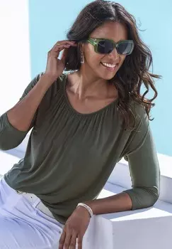 Топ с длинными рукавами 3/4-ARM LASCANA, зеленый