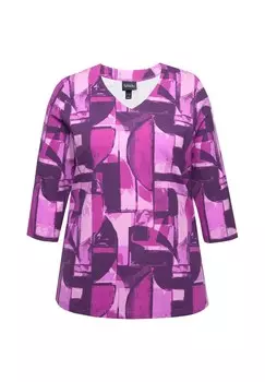 Топ с длинными рукавами ABSTRACT 3/4 SLEEVE V-NECK TEE Ulla Popken, розовый