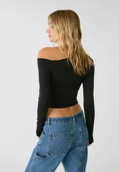 Топ с длинными рукавами ASYMMETRIC SEAMLESS Stradivarius, черный