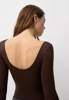 Топ с длинными рукавами BOAT NECK LONG SLEEVE Bershka, темно-коричневый