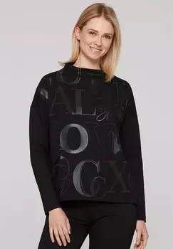 Топ с длинными рукавами BOXY-SHIRT MIT-WORDING UND SCHMUCKSTEINEN Soccx, черный