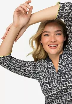 Топ с длинными рукавами BUCHSTABEN PRINT V-AUSSCHNITT 3/4-RMEL OEKO-TEX MIG LAURASN, темно-синий