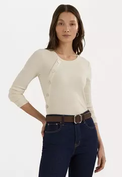 Топ с длинными рукавами BUTTON TRIM RIB KNIT COTTON BLEND TOP Lauren Ralph Lauren, кремовый