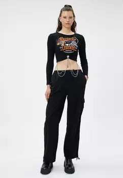 Топ с длинными рукавами CHAIN DETAIL PRINTED CROP Koton, черный