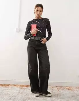 Топ с длинными рукавами черного цвета со звездами Monki