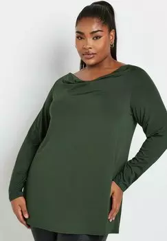 Топ с длинными рукавами COWL NECK Yours Clothing, темно-зеленый