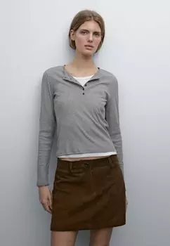 Топ с длинными рукавами DOUBLE COLLAR WITH BUTTONS Massimo Dutti, серый