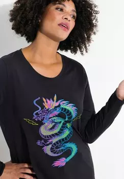 Топ с длинными рукавами DRAGON PATTERN Angel of Style, черный