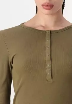 Топ с длинными рукавами DRAKE POPPER HENLEY BDG Urban Outfitters, хаки