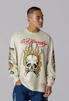Топ с длинными рукавами Ed Hardy, бежевый