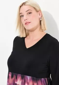Топ с длинными рукавами EMPIRE V-NECK SWING Ulla Popken, черный