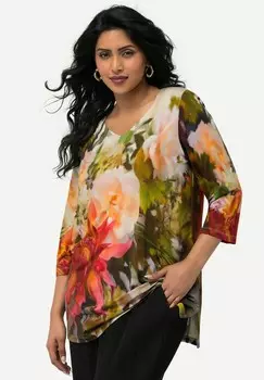 Топ с длинными рукавами FLORAL 3/4 SLEEVE SWEETHEART NECKLINE Ulla Popken, белый