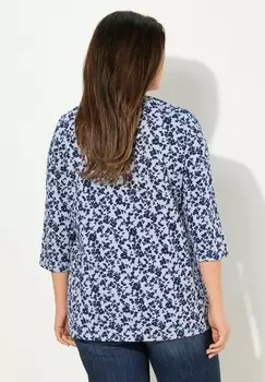 Топ с длинными рукавами FLORAL 3/4 SLEEVE V NECK Ulla Popken, сине-серый