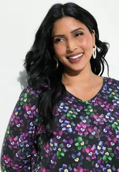 Топ с длинными рукавами FLORAL 3/4 SLEEVE Ulla Popken, черный