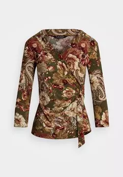 Топ с длинными рукавами FLORAL STRETCH JERSEY TOP Lauren Ralph Lauren, темно-зеленый