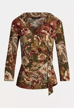 Топ с длинными рукавами FLORAL STRETCH JERSEY TOP Lauren Ralph Lauren Petite, оливковый