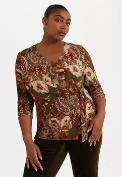 Топ с длинными рукавами FLORAL STRETCH JERSEY TOP Lauren Ralph Lauren Woman, оливковый