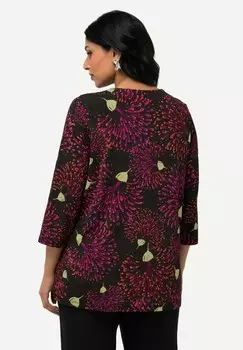Топ с длинными рукавами FLORAL SWEETHEART V-NECK Ulla Popken, черный
