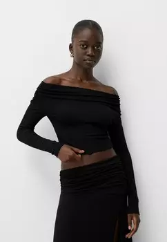 Топ с длинными рукавами GATHERED BARDOT Bershka, черный