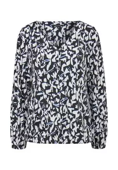 Топ с длинными рукавами GEMUSTERTES MIT RAFFUNG comma, черный