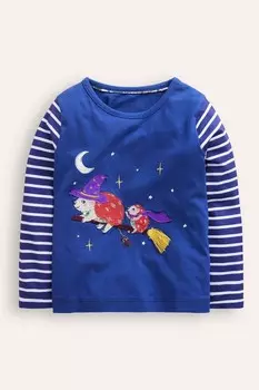 Топ с длинными рукавами и аппликацией Boden, синий