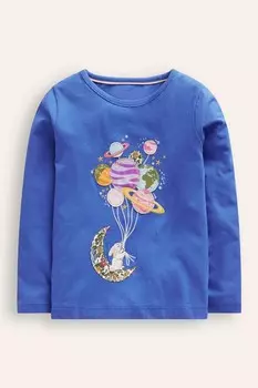 Топ с длинными рукавами и аппликацией «Космическая тема» Boden, синий