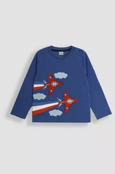 Топ с длинными рукавами и аппликацией на пуговицах на плече Jojo Maman Bb, синий