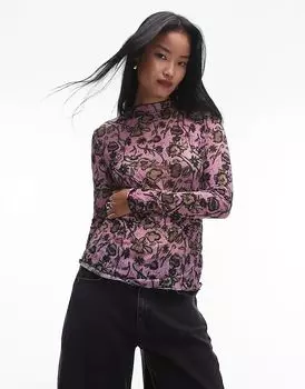 Топ с длинными рукавами и цветочным принтом розового цвета Topshop