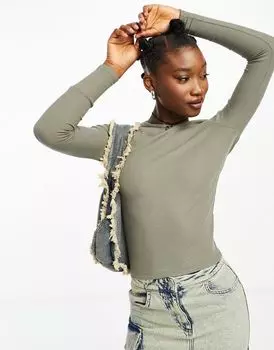 Топ с длинными рукавами и длинными рукавами Cotton On в рубчик цвета лесного хаки Cotton:On