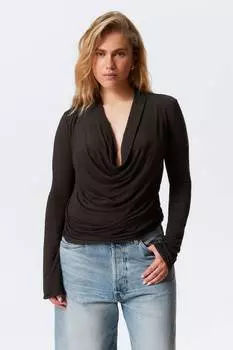 Топ с длинными рукавами и драпировкой Weekday, коричневый