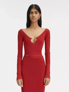 Топ с длинными рукавами и фестонами Ле Пралу Jacquemus, темно-красный