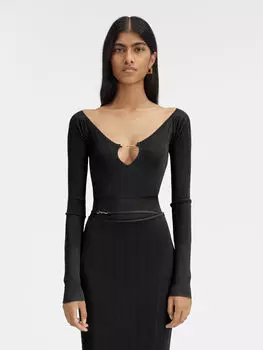 Топ с длинными рукавами и фестончатой отделкой JACQUEMUS The Pral top, черный