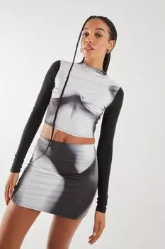 Топ с длинными рукавами и графическим силуэтом Pink Vanilla, черный