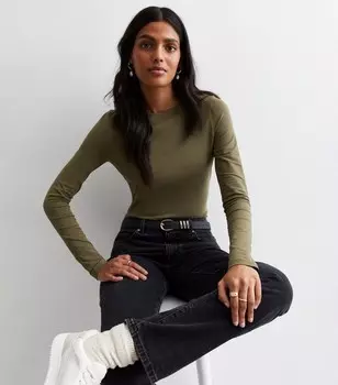 Топ с длинными рукавами и круглым вырезом New Look, хаки