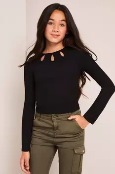 Топ с длинными рукавами и люверсами (5 16 лет) (5 16 лет) Lipsy, черный