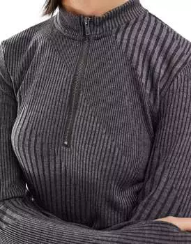 Топ с длинными рукавами и молнией 1/4 Noisy May в темно-серую диагональную полоску